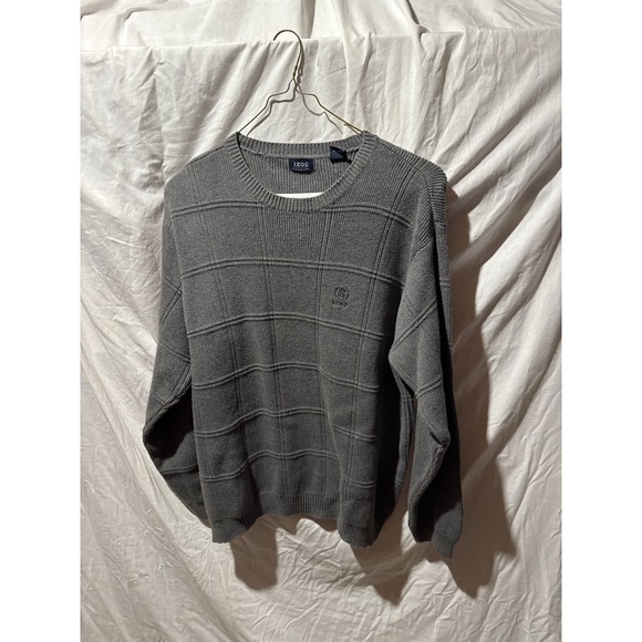 Izod Other - IZOD Mens Gray Textured Windowpane Grid Cotton Knit Crewneck Sweater XL
